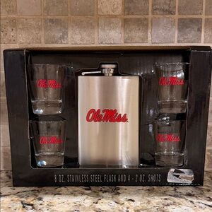 Ole Miss Stainless Steel Flask and Shot Glass Set